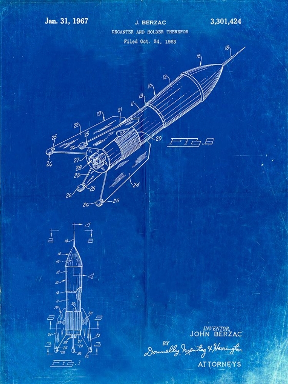 Picture of PP1016-FADED BLUEPRINT ROCKET SHIP CONCEPT 1963 PATENT POSTER