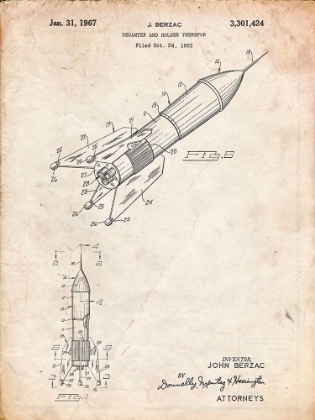 Picture of PP1016-VINTAGE PARCHMENT ROCKET SHIP CONCEPT 1963 PATENT POSTER