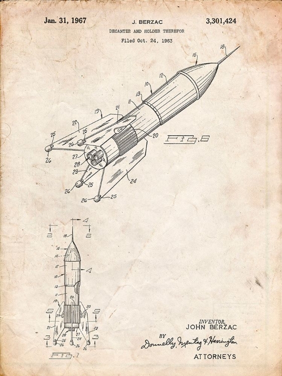 Picture of PP1016-VINTAGE PARCHMENT ROCKET SHIP CONCEPT 1963 PATENT POSTER