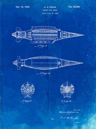 Picture of PP1017-FADED BLUEPRINT ROCKET SHIP MODEL PATENT POSTER
