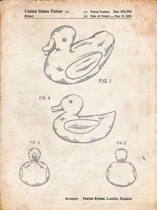 Picture of PP1021-VINTAGE PARCHMENT RUBBER DUCKY PATENT POSTER