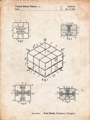 Picture of PP1022-VINTAGE PARCHMENT RUBIKS CUBE PATENT POSTER