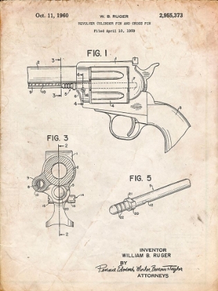 Picture of PP1023-VINTAGE PARCHMENT RUGER REVOLVER PATENT ART