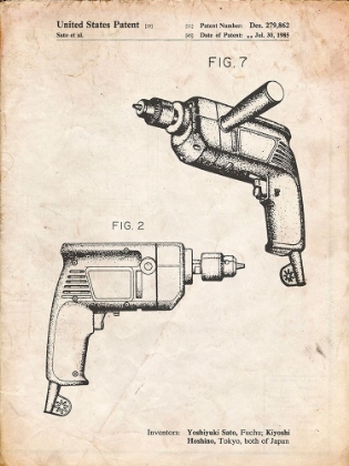 Picture of PP1024-VINTAGE PARCHMENT RYOBI ELECTRIC DRILL PATENT POSTER