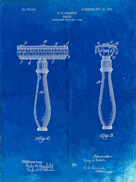 Picture of PP1026-FADED BLUEPRINT SAFETY RAZOR PATENT POSTER