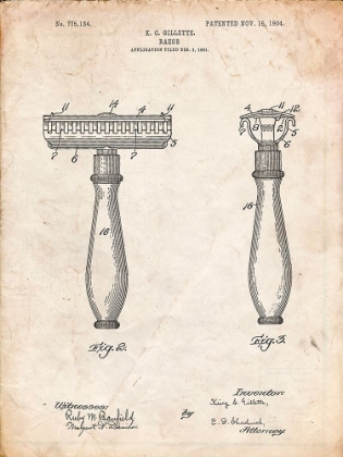Picture of PP1026-VINTAGE PARCHMENT SAFETY RAZOR PATENT POSTER