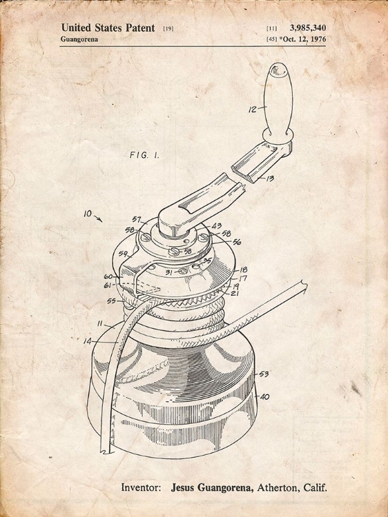 Picture of PP1027-VINTAGE PARCHMENT SAILBOAT WINCH PATENT POSTER