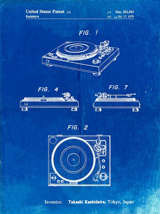 Picture of PP1028-FADED BLUEPRINT SANSUI TURNTABLE 1979 PATENT POSTER