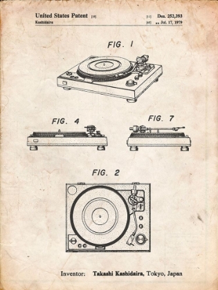 Picture of PP1028-VINTAGE PARCHMENT SANSUI TURNTABLE 1979 PATENT POSTER