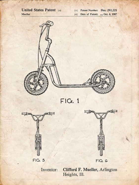 Picture of PP1030-VINTAGE PARCHMENT SCOOTER PATENT ART, 80S TOYS, 80S DECOR, PP1030