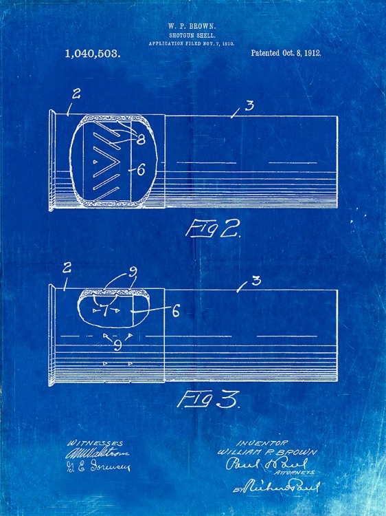 Picture of PP1033-FADED BLUEPRINT SHOTGUN SHELL PATENT PRINT
