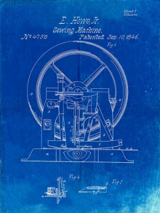 Picture of PP1035-FADED BLUEPRINT SINGER SEWING MACHINE PATENT POSTER