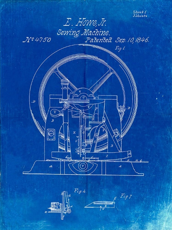 Picture of PP1035-FADED BLUEPRINT SINGER SEWING MACHINE PATENT POSTER