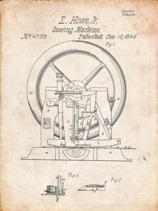 Picture of PP1035-VINTAGE PARCHMENT SINGER SEWING MACHINE PATENT POSTER