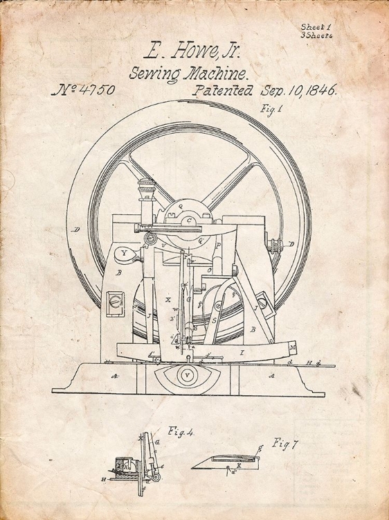 Picture of PP1035-VINTAGE PARCHMENT SINGER SEWING MACHINE PATENT POSTER