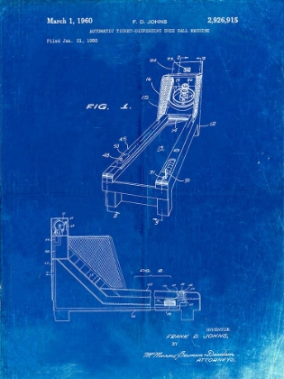 Picture of PP1036-FADED BLUEPRINT SKEE BALL PATENT POSTER