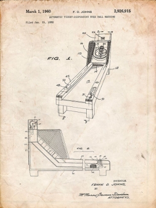 Picture of PP1036-VINTAGE PARCHMENT SKEE BALL PATENT POSTER