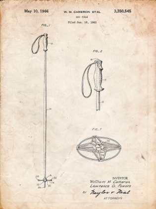 Picture of PP1038-VINTAGE PARCHMENT SKI POLE PATENT POSTER