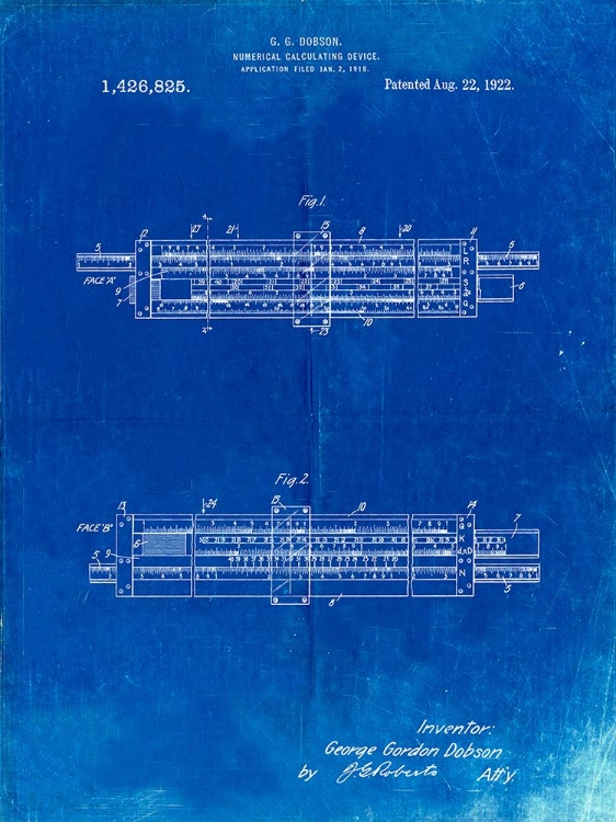 Picture of PP1040-FADED BLUEPRINT SLIDE RULE PATENT POSTER