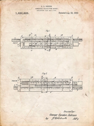 Picture of PP1040-VINTAGE PARCHMENT SLIDE RULE PATENT POSTER