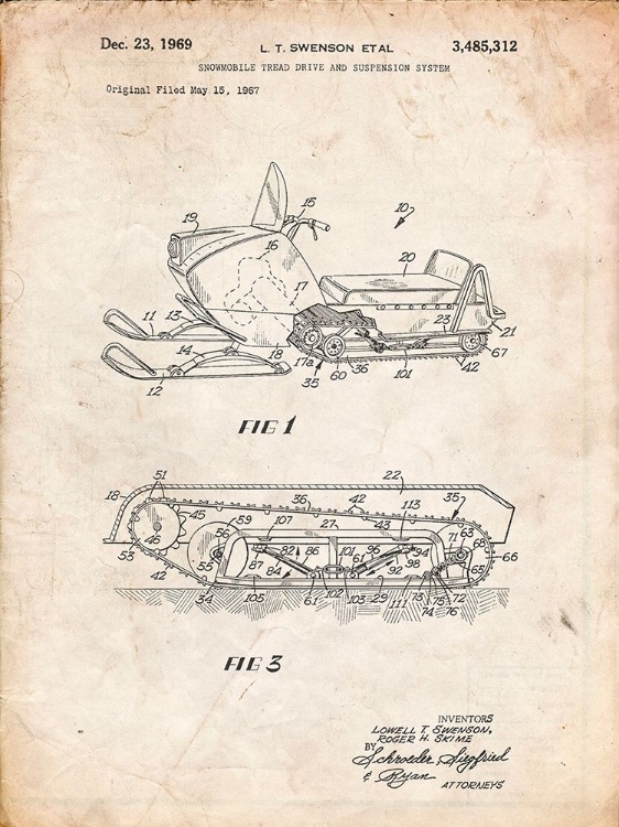 Picture of PP1046-VINTAGE PARCHMENT SNOW MOBILE PATENT POSTER