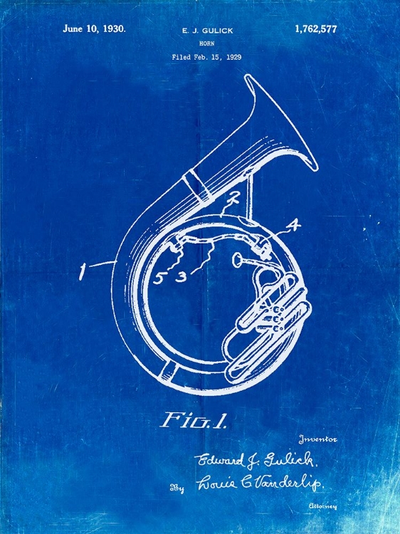 Picture of PP1049-FADED BLUEPRINT SOUSAPHONE PATENT POSTER
