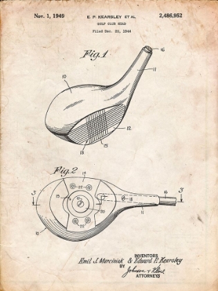 Picture of PP1050-VINTAGE PARCHMENT SPALDING GOLF DRIVER PATENT POSTER