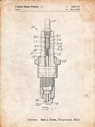 Picture of PP1051-VINTAGE PARCHMENT SPARK PLUG PATENT POSTER