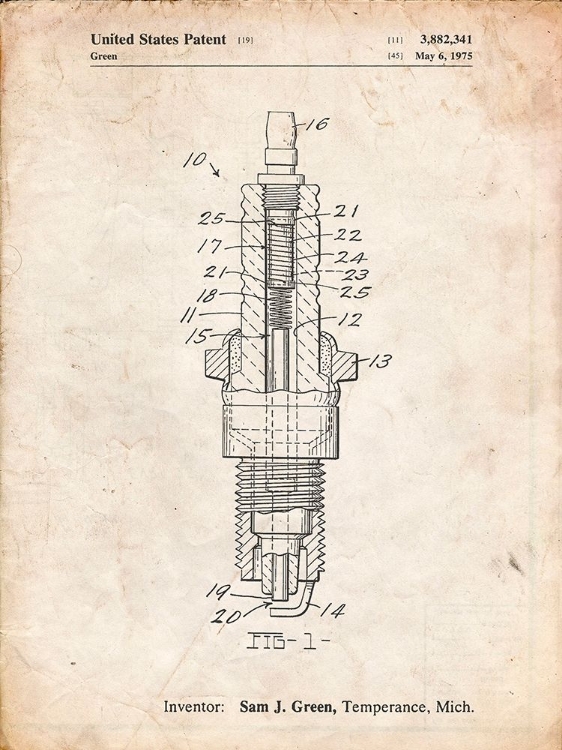 Picture of PP1051-VINTAGE PARCHMENT SPARK PLUG PATENT POSTER