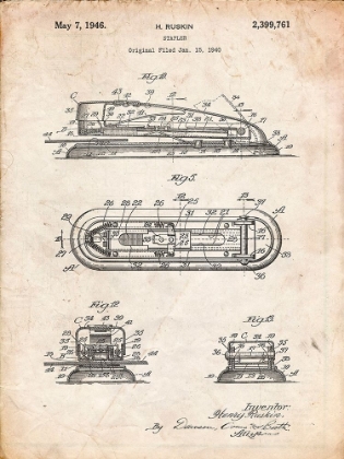 Picture of PP1052-VINTAGE PARCHMENT STAPLER PATENT POSTER