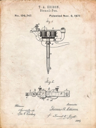 Picture of PP1065-VINTAGE PARCHMENT STENCIL PEN PATENT ART