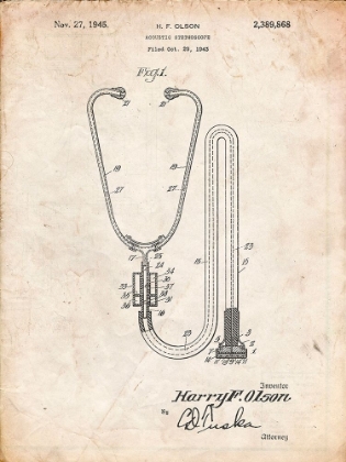 Picture of PP1066-VINTAGE PARCHMENT STETHOSCOPE PATENT POSTER