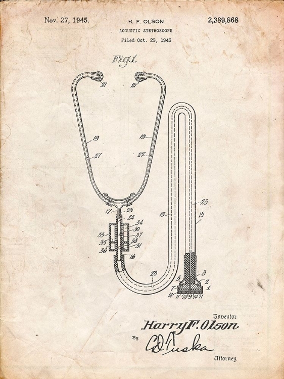 Picture of PP1066-VINTAGE PARCHMENT STETHOSCOPE PATENT POSTER