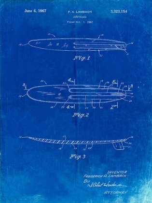 Picture of PP1073-FADED BLUEPRINT SURFBOARD 1965 PATENT POSTER