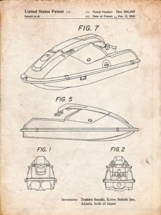 Picture of PP1077-VINTAGE PARCHMENT SUZUKI WAVE RUNNER PATENT POSTER