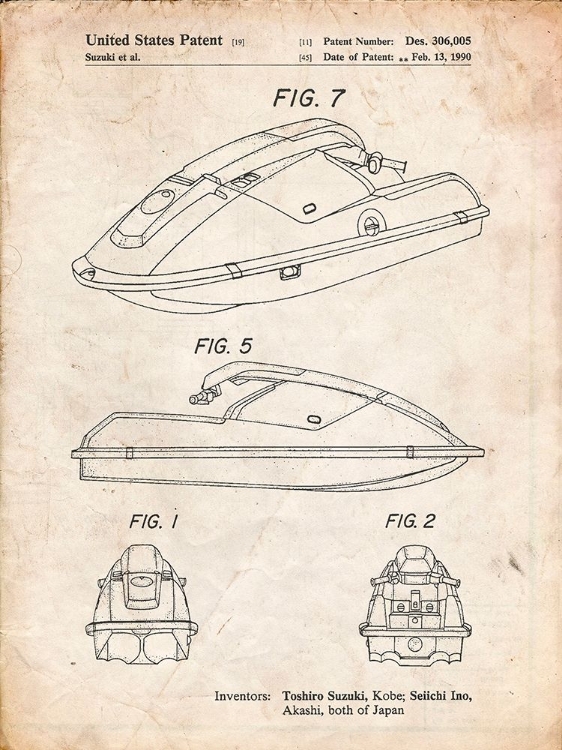Picture of PP1077-VINTAGE PARCHMENT SUZUKI WAVE RUNNER PATENT POSTER