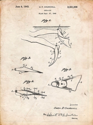 Picture of PP1079-VINTAGE PARCHMENT SWIM FINS PATENT POSTER