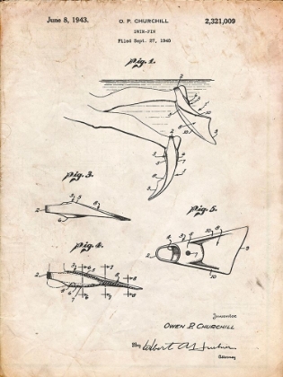 Picture of PP1079-VINTAGE PARCHMENT SWIM FINS PATENT POSTER