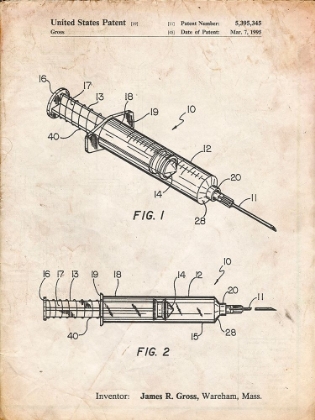 Picture of PP1080-VINTAGE PARCHMENT SYRINGE PATENT POSTER