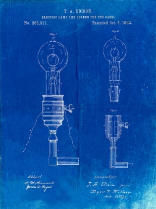 Picture of PP1082-FADED BLUEPRINT T. A. EDISON LIGHT BULB AND HOLDER PATENT ART