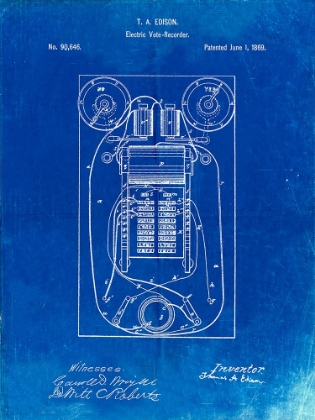 Picture of PP1083-FADED BLUEPRINT T. A. EDISON VOTE RECORDER PATENT POSTER