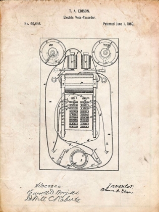 Picture of PP1083-VINTAGE PARCHMENT T. A. EDISON VOTE RECORDER PATENT POSTER