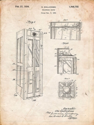 Picture of PP1088-VINTAGE PARCHMENT TELEPHONE BOOTH PATENT POSTER