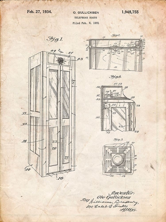 Picture of PP1088-VINTAGE PARCHMENT TELEPHONE BOOTH PATENT POSTER