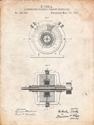 Picture of PP1090-VINTAGE PARCHMENT TESLA ALTERNATING CURRENT GENERATOR POSTER