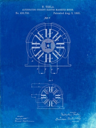 Picture of PP1092-FADED BLUEPRINT TESLA COIL PATENT POSTER