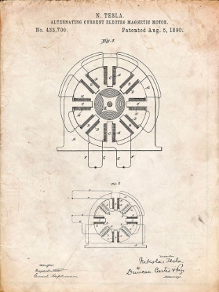 Picture of PP1092-VINTAGE PARCHMENT TESLA COIL PATENT POSTER