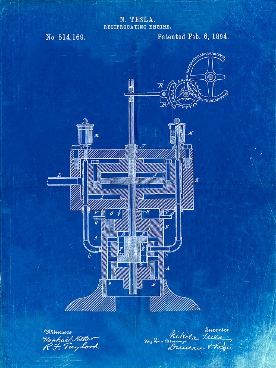 Picture of PP1094-FADED BLUEPRINT TESLA RECIPROCATING ENGINE POSTER