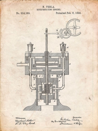 Picture of PP1094-VINTAGE PARCHMENT TESLA RECIPROCATING ENGINE POSTER