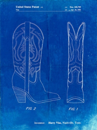 Picture of PP1098-FADED BLUEPRINT TEXAS BOOT COMPANY 1983 COWBOY BOOTS PATENT POSTER